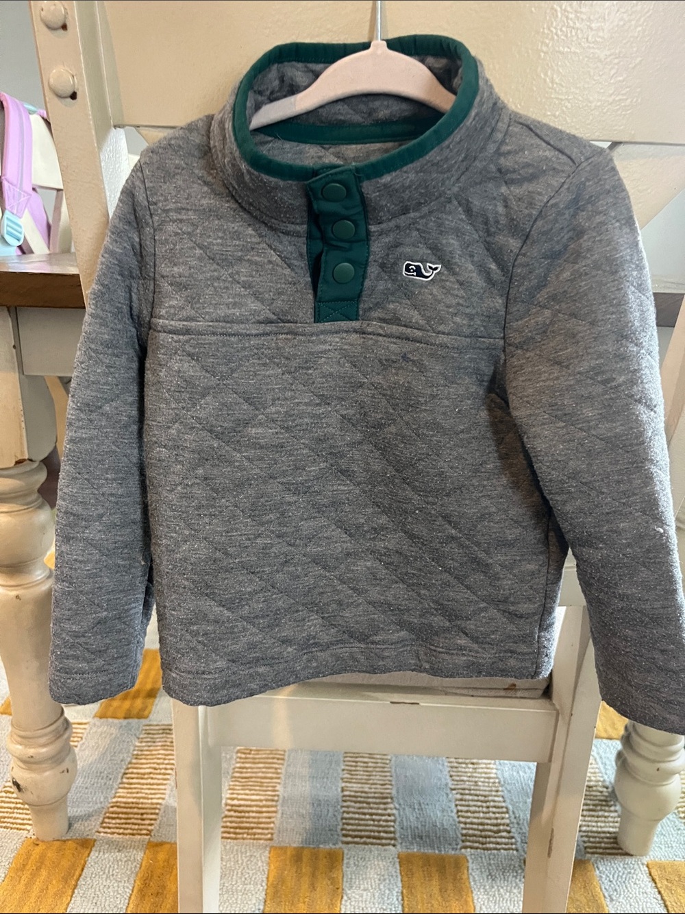 Vineyard Vines Kids Quilted Pullover - Gray with Green Trim